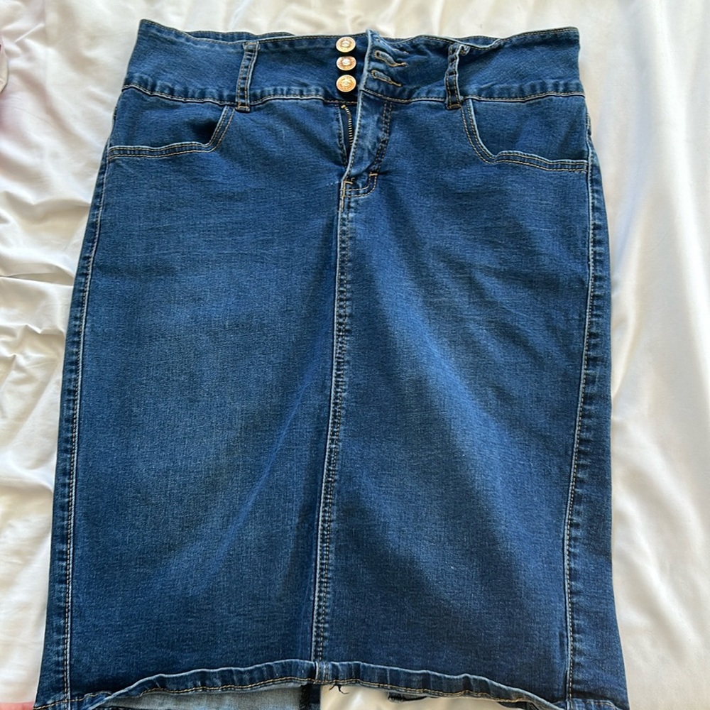 Denim Below the Knee Skirt